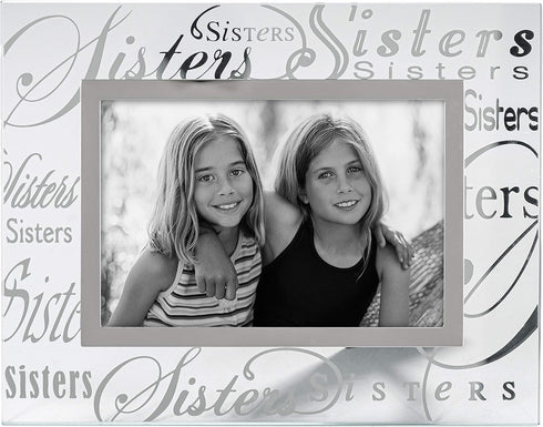 Malden International Designs Mirrored Glass With Silver Metal Inner Border Sisters Picture Frame, 4x6, Clear...