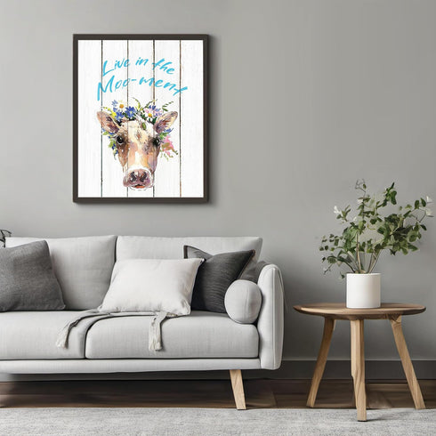 Posterizer 1 pcs-Live in the moment-cute cow poster-Comedy Art-Art for Animal Lovers-Gift for Daughter, Son, Kids-decor for Girls, Teens Bedroom- ...