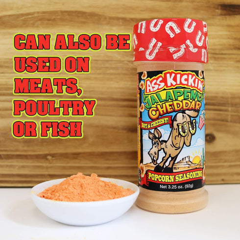 ASS KICKIN' Jalapeno Cheddar Popcorn Seasoning - Great for Gourmet Popcorn or Chicken Wings and Meat - Perfect Stocking Stuffers or Christmas Gift...