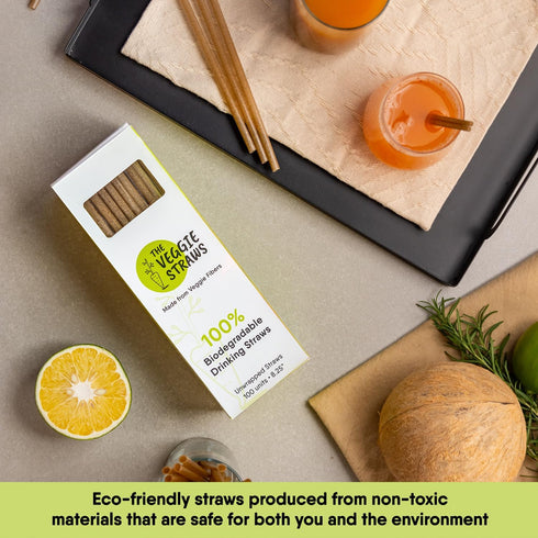 – 100 PCS of 8.25 Inches Unwrapped Biodegradable Straws – Made of Vegetable Fibers, Best Environment Friendly Drinking Straws for Hot and Cold Bev...
