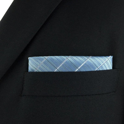 S&W SHLAX&WING Large Mens Pocket Square Blue Azure Checkered for Suit Silk...