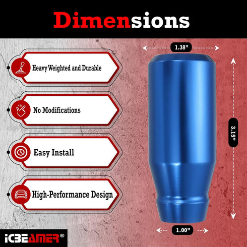ICBEAMER Blue Aluminum Shift Knob | Fits Automatic and 4, 5, 6 Speed Manual Transmission Vehicles | Interior Car Gear Lever Stick Shift Handle | A...