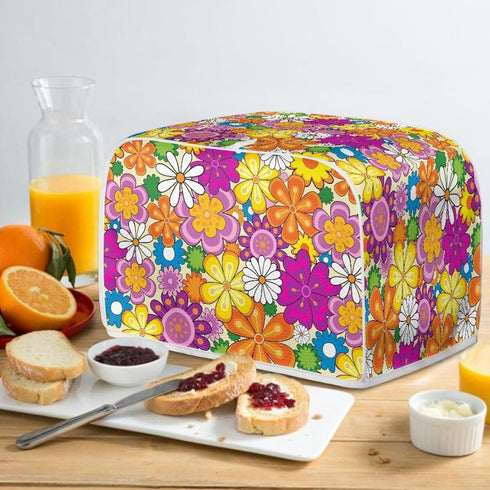 Daisy Print Food Toaster Cover Multicolor, Floral 2 Slice Wide Slot Toaster Cover Fingerprint Protector, Foldable Small Appliance Cover Anti-dust ...