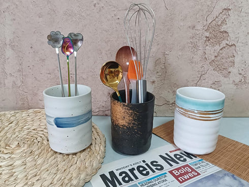 Stoneware Coffee Spoon Holder for Coffee Bar, Tea Spoon Holder Jar Teaspoon Holder Coffee Stirrers Holder Upright Coffee Spoon Holder Cup, Coffee ...