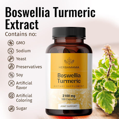 Boswellia Turmeric Capsules - Joint, Digestion & Brain Support Herbal Supplements w/Organic Herb Extract of Black Pepper | Vegan, Gluten Free, Non...