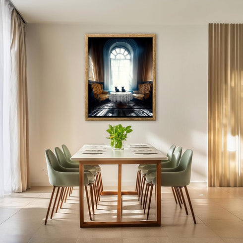 Posterizer 1 pcs-mysterious gothic house-black cats sitting on the table 2-Art for Animal Lovers-Gothic Art-Living Room Bedroom Decor- unframed wa...