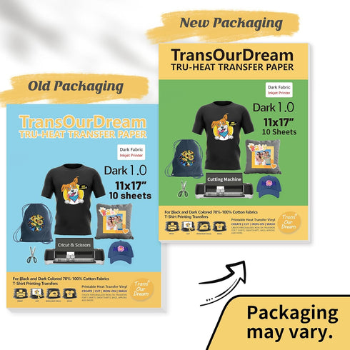 TransOurDream Dark Heat Transfer Paper for T Shirts (10 Sheets, 11x17") Printable HTV Heat Transfer Vinyl for Inkjet Printer Iron on Transfers for...