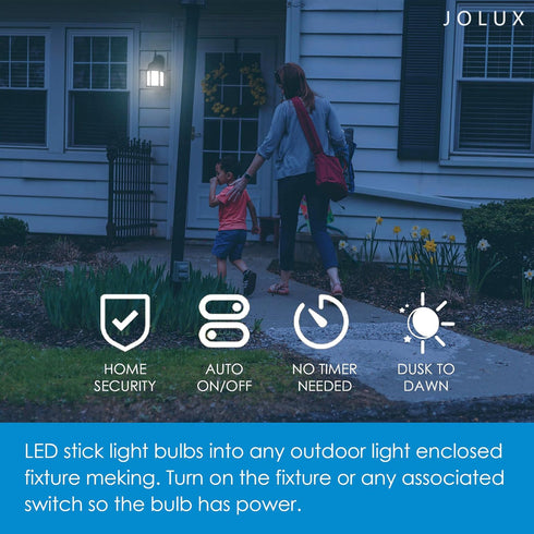 4 Pack LED Stick Light Bulbs with Dusk to Dawn, 40W Equivalent,Soft White(2700K),650lm,Auto On/Off Outdoor LED Bulbs,Damp Rated,E26 Medium Base.……...