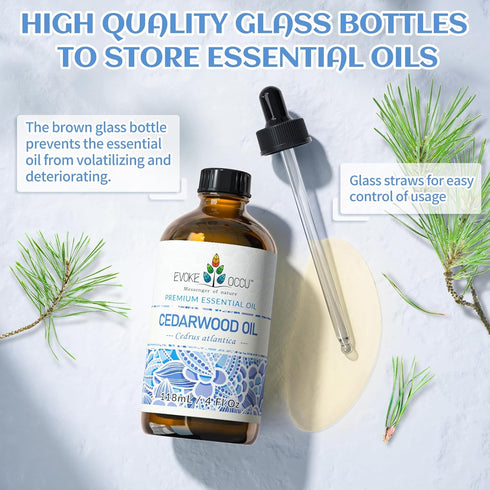 EVOKE OCCU Cedarwood Essential Oil 4 Oz, Pure Cedarwood Oil for Home Diffuser Skin Massage Candle Soap Making- 4 FL Oz...