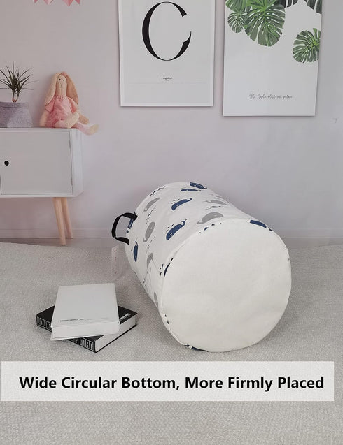 QUEENLALA Large Storage Basket,Laundry Hamper/Bathroom/Home Decor/Collapsible Round Storage Bin,Boys and Girls Hamper/Boxes/Clothing(Round-Blue Cu...