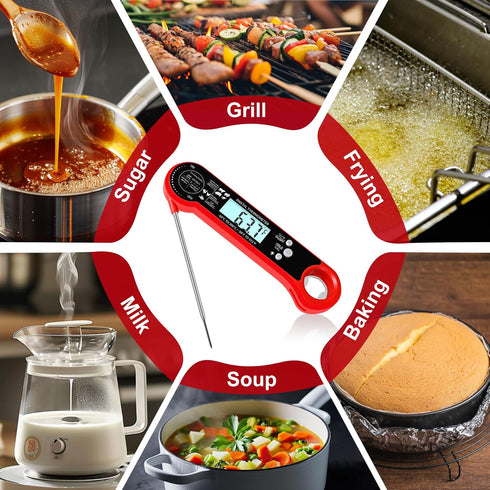 Instant Read Meat Thermometer with LCD Backlight, Waterproof Candy Thermometer and Food Thermometer for Cooking, Foldable Probe Meat Thermometer D...