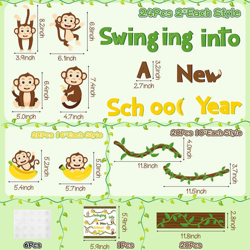 92Pcs Wild Animals Back to School Bulletin Board Set Wild Monkeys Swinging Into A New School Year Monkey Bananas Cutouts Vine Borders Preschool Ki...
