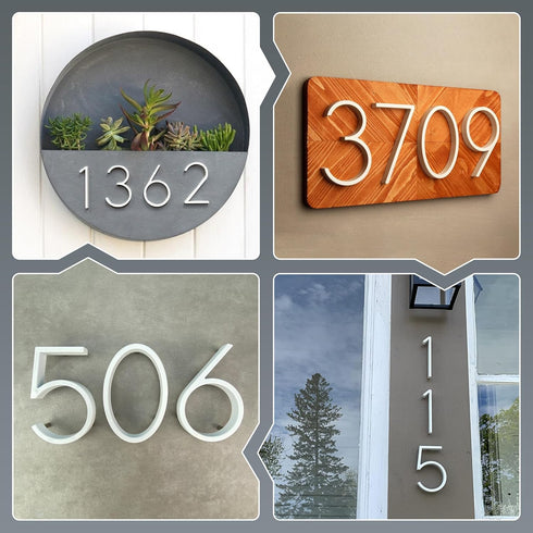 House Numbers (White) - 5 Inch Height Modern House Numbers for Outside Door Plaque Address Number with Floating Mount (4)...