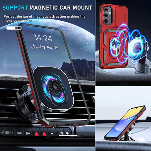 Janmitta for Samsung Galaxy A15 5G Case Built in Slide Camera Lens Cover+Screen Protector+Finger Ring Holder Kickstand,Heavy Duty Shockproof Full ...