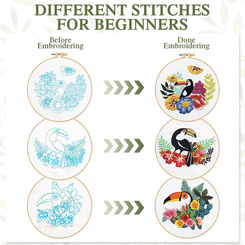 Dremisland 3 Sets Embroidery kit for Beginners Adults Embroidery Starter Kit with Hummingbird Flower Pattern Stamped Cross Stitch Kits DIY Embroid...