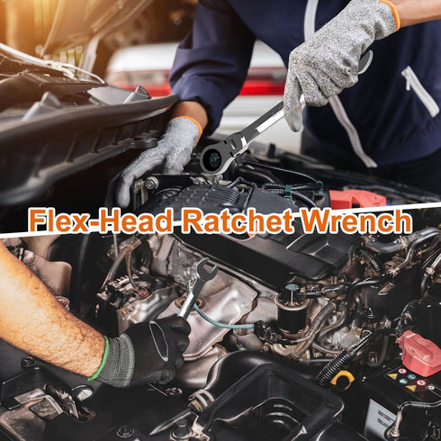 Egofine 18mm Ratchet Wrench Flex Head, Ratcheting Combination Wrench Metric, Industrial Grade Gear Spanner with 12 Point Box End, 72-Teeth Ratchet...
