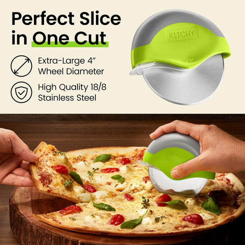 Kitchy Pizza Cutter Wheel with Protective Blade Cover, Ergonomic Pizza Slicer (Green)...