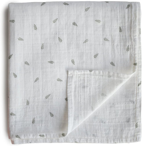 mushie Muslin Baby Swaddle Blanket | 100% Organic Cotton (Leaves)...