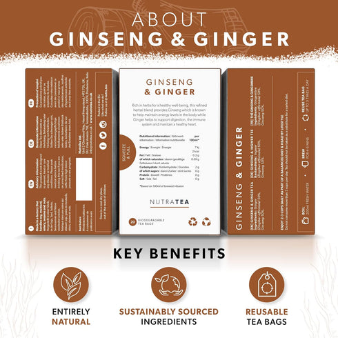 Nutra Tea - Ginger & Ginseng Tea - 20 Tea Bags - Herbal Tea...