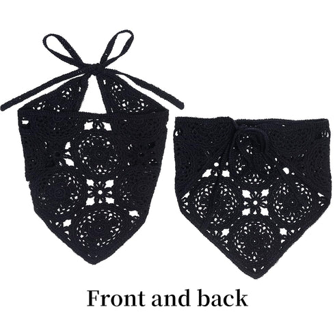 Crochet Head Scarf Bandanas Headbands Hair Scarf for Women Girls Knitted Floral Hair Coverings Accessories for Hair Styling Holiday Decor(Black)...