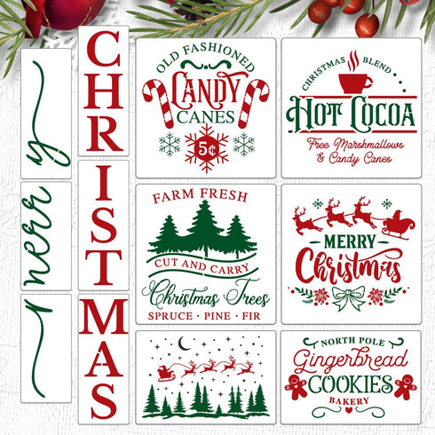 Christmas Stencils for Painting on Wood Porch Merry Christmas Stencil Candy Cane/Hot Cocoa/Gingerbread/Winter Scene Drawing Templates for Door Mat...
