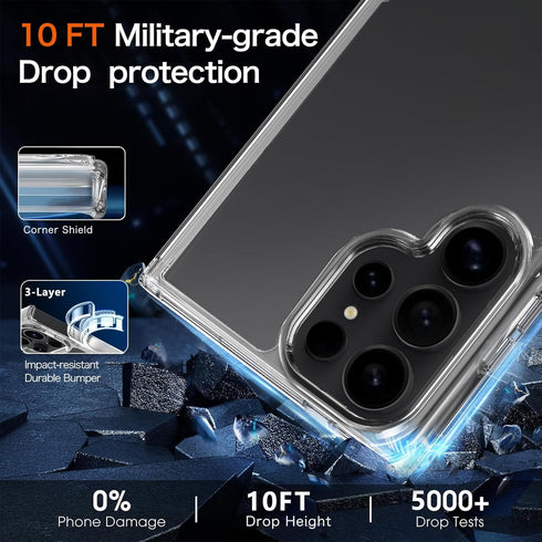 Cover for Samsung Galaxy S24 Ultra Case, Non-Yellowing Hard PC Back, Slim Thin Soft Edge Shockproof Phone Case Accessories for S24 Ultra, Clear...