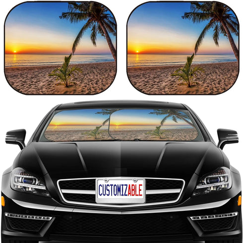 MSD Car Sun Shade Windshield Universal Fit 2 Pack (MYAHABajcA_Tropical Beach at BE_766)...