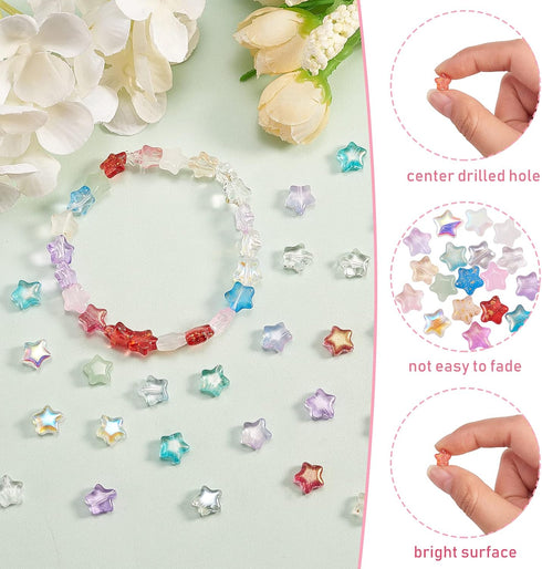 UR URLIFEHALL 100 Pcs Mixed Color Spray Painted Glass Star Beads for Earring Bracelet Necklace Jewelry DIY Craft Making...