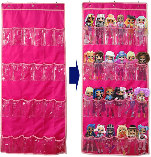 Hanging Over Door Toy Storage Organizer (24 Pockets), Compatible with LOL OMG Dolls Surprise Doll (Toys Not Included), (57.5''x22'')...