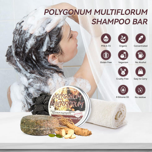 Hair Darkening Shampoo Bar, Shouwu Darkening Shampoo Bar for Gray Hair All nature Organic Blackening Shampoo Bar(2 Pack Polygonum Multiflorum for ...