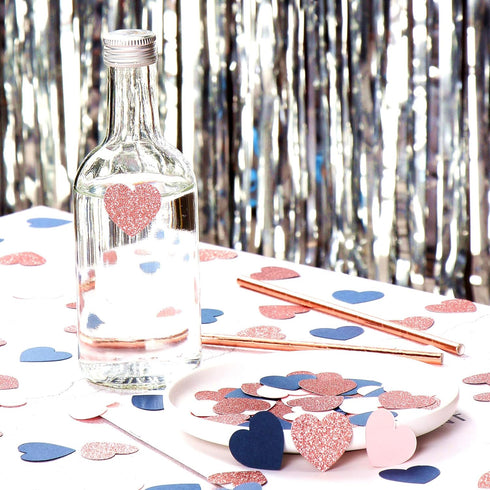 Navy-Blue Pink Rose-gold Heart Confetti - 300pcs Decor Glitter Paper Dots Gender Reveal Graduations Wedding Bachelorette Engagement Birthday Party...