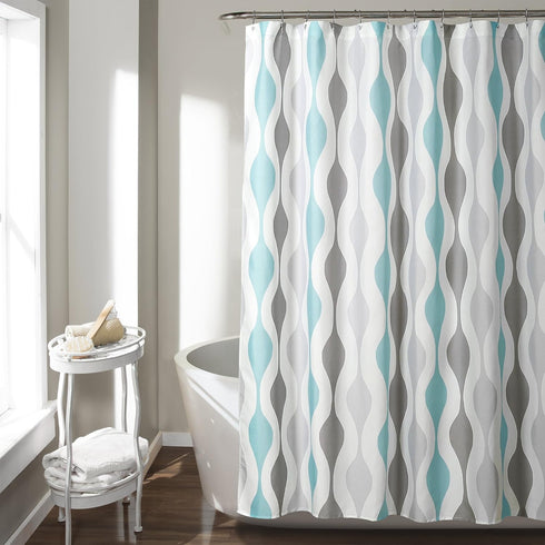 Lush Decor Mid Century Geo Shower Curtain, 72" x 72", Blue & Gray...