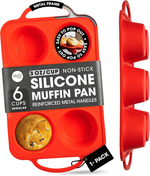 Regular Size 6 Cup Silicone Muffin Pans for Baking - Non-Stick Silicone Cupcake Pans for Baking, Easy-Release, Metal Handles, BPA-Free, Dishwasher...