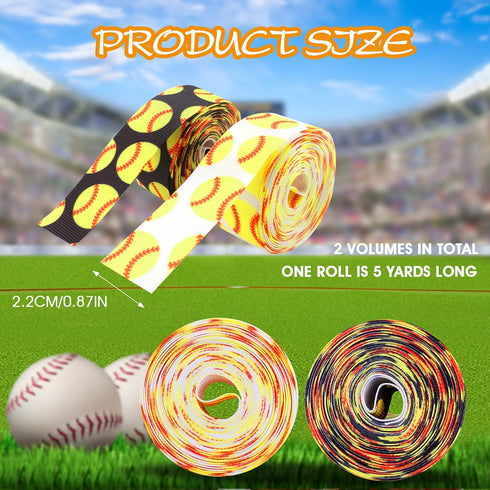 2 Rolls 10 Yards Softball Ribbon Baseball Ribbon Softball Ribbon for Hair Bows Softball Grosgrain Ribbon Cheer Ribbon for Cheer Bows Team Gift Wra...