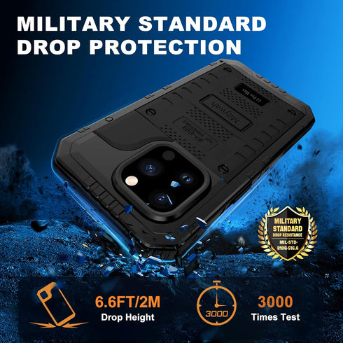 Mitywah Waterproof Case for iPhone 14 Pro Max, Heavy Duty Metal Case with Built-in Screen Protector, Military Grade Drop Protection Full Body Alum...