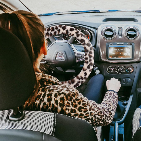 Fuzzy Steering Wheel Cover for Women Girls, Accmor Universal Fit 15 inch Fur Car Wheel Cover & Handbrake Cover & Gear Shift Cover Set, Fashion Leo...