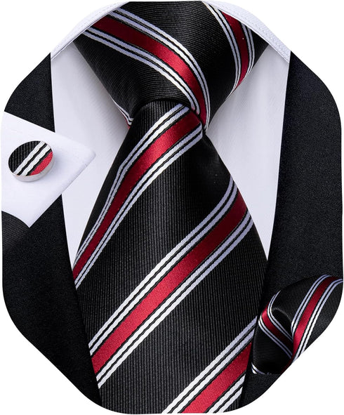 DiBanGu Mens Stripe Plaid Tie Set Floral Necktie Pocket Square Cufflinks Set Party Wedding Business...