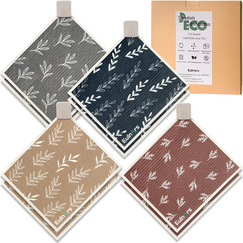 8 Pack Swedish Dishcloths for Kitchen, Reusable Paper Towels with Clips, Quick Drying Dish Towels, Super Absorbent Cellulose Sponge Cloths, Odorle...