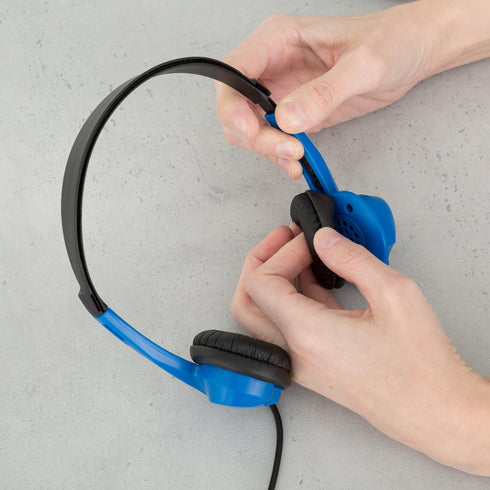 Egghead Heavy-Duty Kids' Stereo Headphones with Padded Ear Cups and 4' Cord, Adjustable Tangle-Free Stereo School Headphones, Blue...