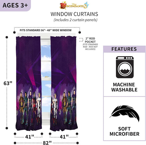 Franco Kids Window Curtain Panels Drapes Set, 82 in x 63 in, Disney Descendants 3...