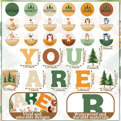 27 Pcs Classroom Affirmation Station Bulletin Board Set Positive Bulletin Board Decorations Woodland Tree Animal Motivational Posters for Classroo...