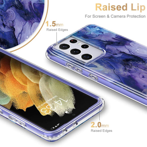 Esdot for Samsung Galaxy S21 Ultra Case,Military Grade Passing 21ft Drop Test,Rugged Cover with Fashionable Purple Opal Marble Designs for Women G...