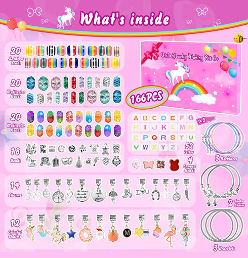 Girls Charm Bracelet Making Kit - 166 Pcs Unicorn Charms Bracelets Kits Kids Jewelry Supplies Make Set DIY Art Craft Set Creative Toys Birthday Gi...