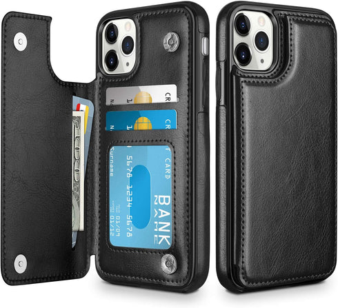 HianDier for iPhone 11 Pro Case with Card Holder Wallet Case for Women Men with Magnetic Closure Shockproof Cover for iPhone 11 Pro Phone Case-Bla...