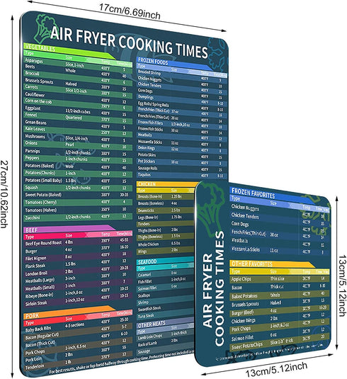 Air Fryer Accessories Cook Times,Air Fryer Magnetic Cheat Sheet Set,Air Fryer Chart Magnet Sheet- Quick Reference Guide for Cooking and Frying (Ai...