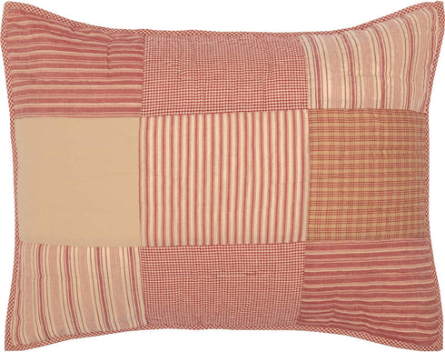 VHC Brands Sawyer Mill Red 100% Cotton Decorative Patchwork Pillow Cover Standard Sham 21x27...
