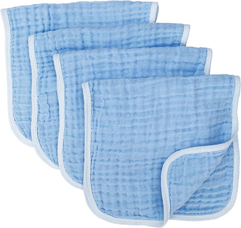 Synrroe Muslin Burp Cloths Large 20 by 10 Inches 100% Cotton 6 Layers Extra Absorbent and Soft 4 Pack Blue...