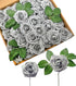 D-Seven Artificial Flowers 30PCS Real Looking Fake Roses with Stem for DIY Wedding Bouquets Centerpieces Party Baby Shower Home Decorations (Silve...