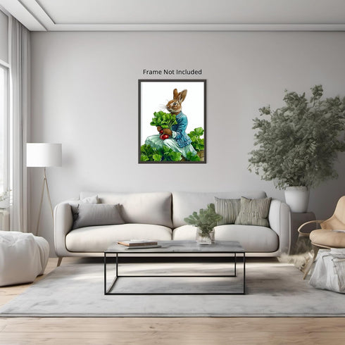 Posterizer 1 pcs-whimsical magical cute farmer bunny rabbit 1-Kids Room Art-Art for Animal Lovers-Gift for Daughter, Son, Kids- unframed wall art...