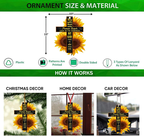 Talataca Sunflower Jesus God Way Maker Christian Bible Verse 2D Flat Car Rear View Mirror Accessories Christmas Tree Ornament Decoration Hanging C...